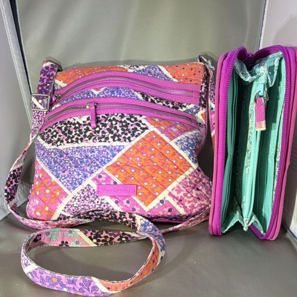 Vera Bradley Women's Patchwork Multicolor Crossbody Bag with Matching Wallet